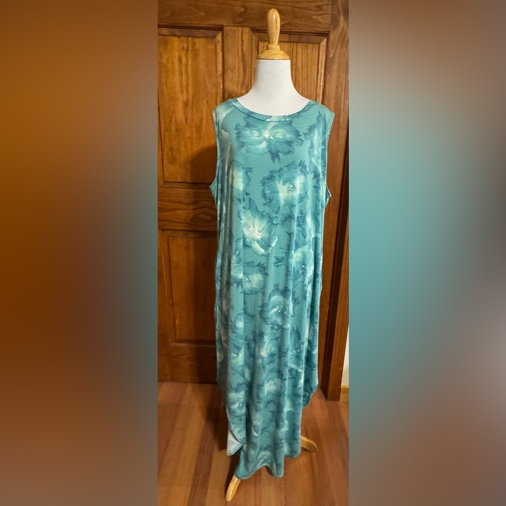 ZENANA 3X pre owned sleeveless teal floral maxi  dress. EUC Flowy summer dress - Picture 2 of 7